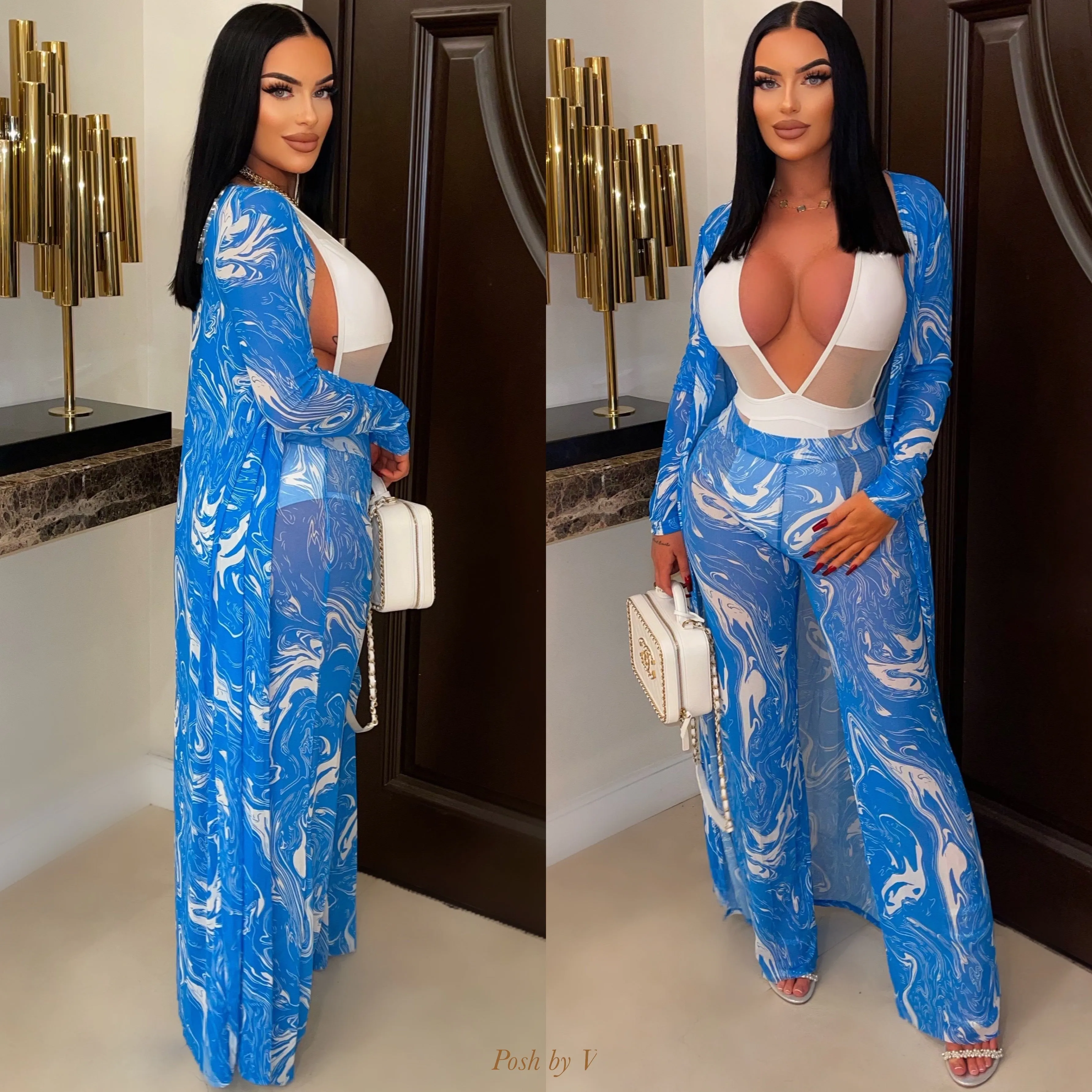 Azure resort mesh pants set (Blue)