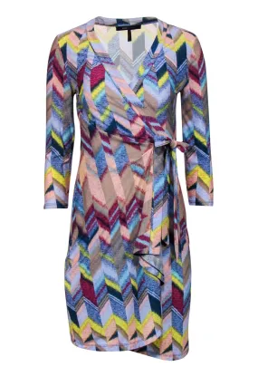 BCBG Max Azria - Multicolored Chevron Print Wrap Dress Sz XS