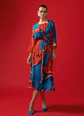 Blue And Red Abstract Printed Maxi Dress
