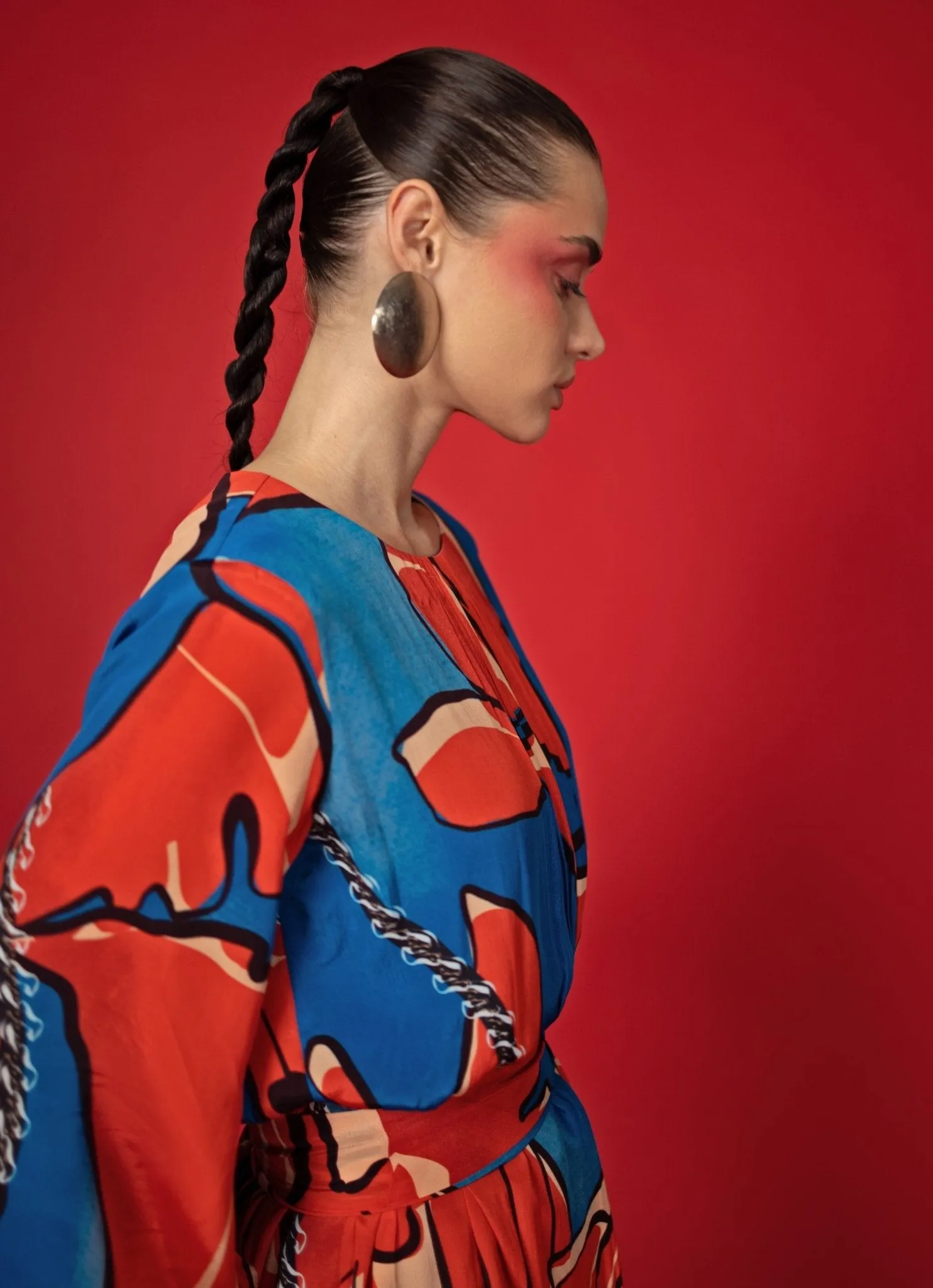 Blue And Red Abstract Printed Maxi Dress