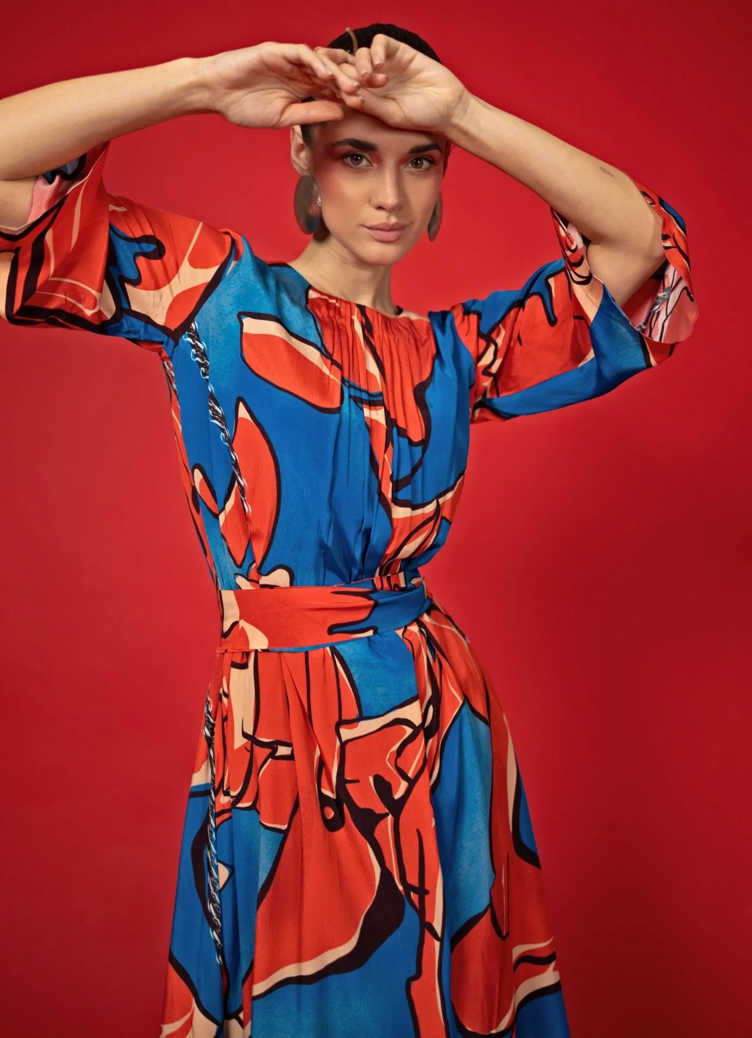 Blue And Red Abstract Printed Maxi Dress