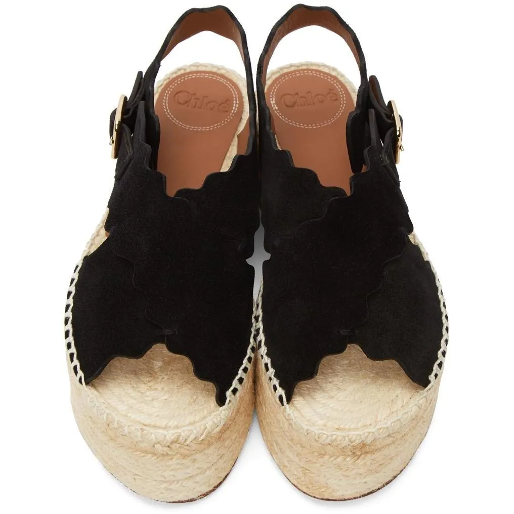 ChloÃ© Black Suede Lauren Espadrilles Platform Sandals