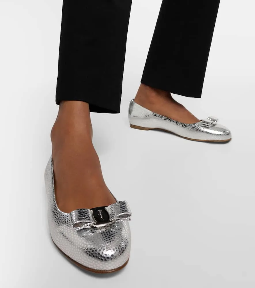 Ferragamo Vara metallic leather ballet flats