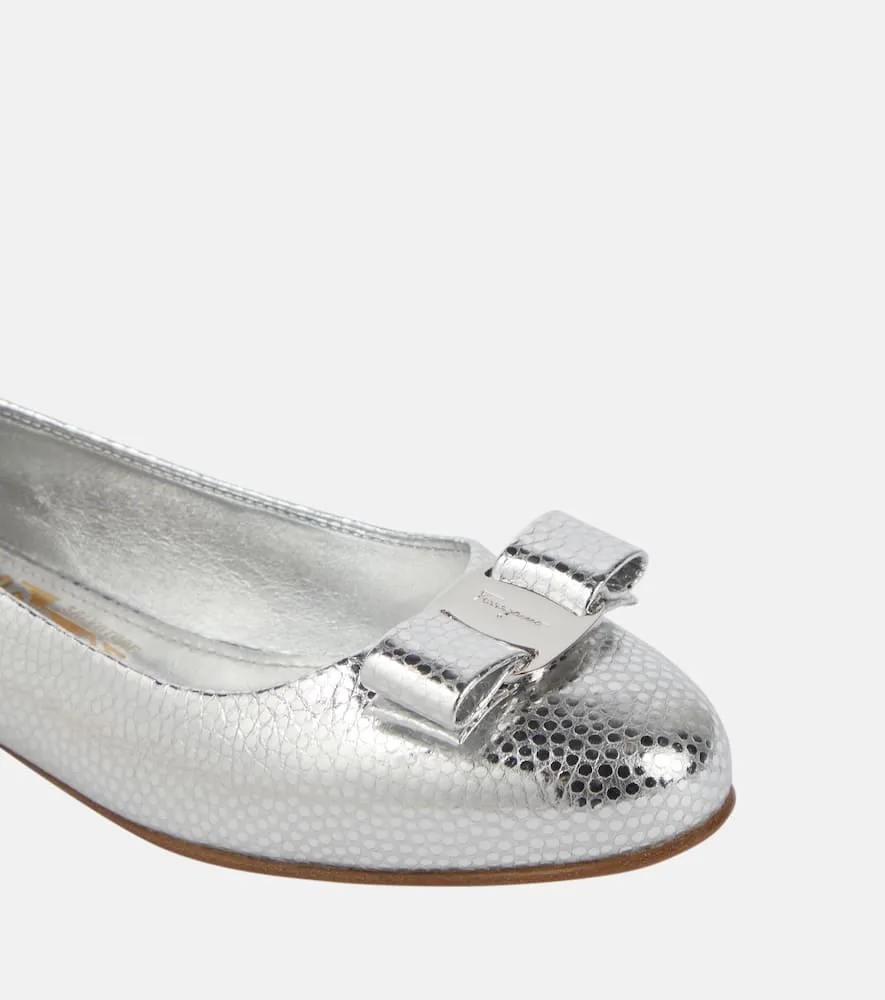 Ferragamo Vara metallic leather ballet flats