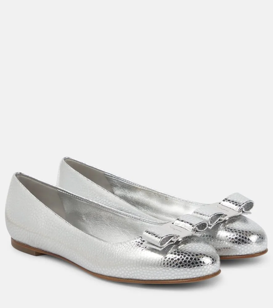 Ferragamo Vara metallic leather ballet flats