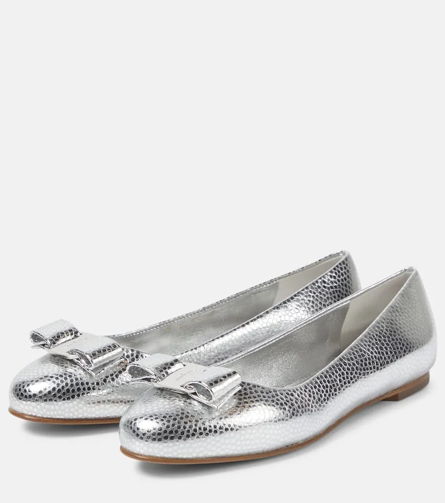 Ferragamo Vara metallic leather ballet flats