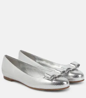 Ferragamo Vara metallic leather ballet flats