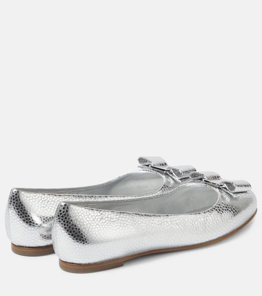 Ferragamo Vara metallic leather ballet flats