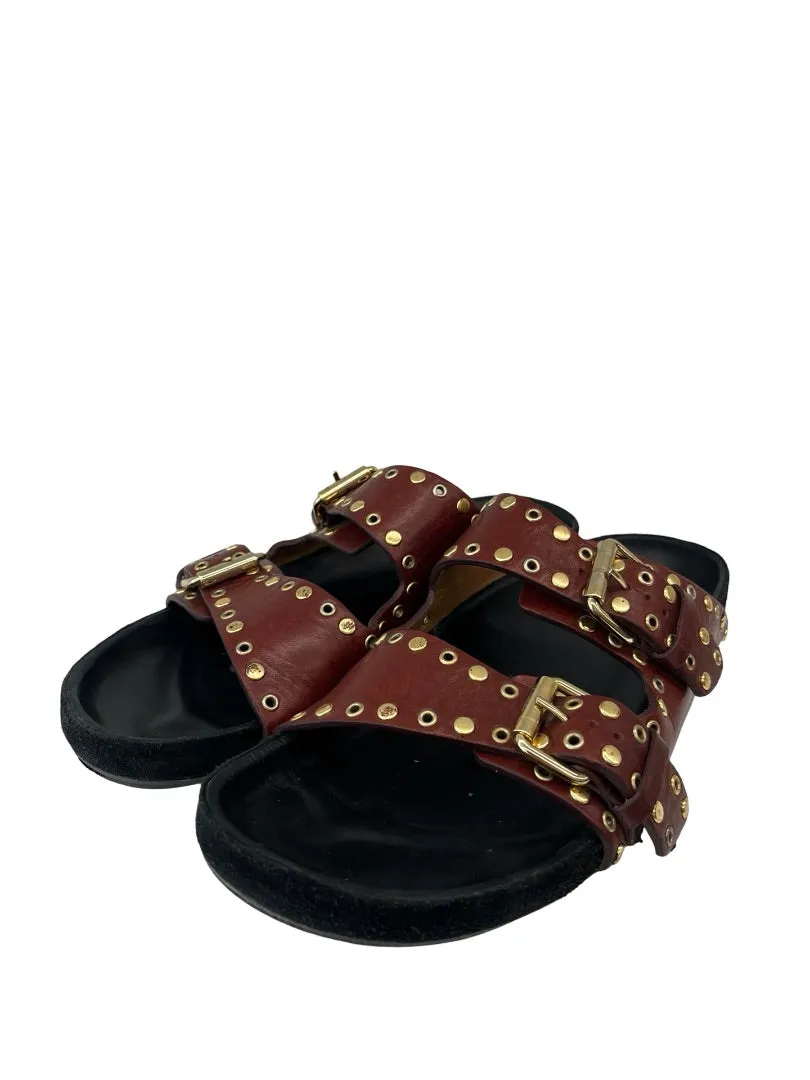 Isabel Marant Brown Lenny Leather Buckle Flat Sandals. Size: 41