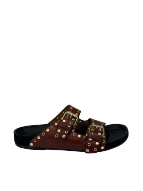 Isabel Marant Brown Lenny Leather Buckle Flat Sandals. Size: 41