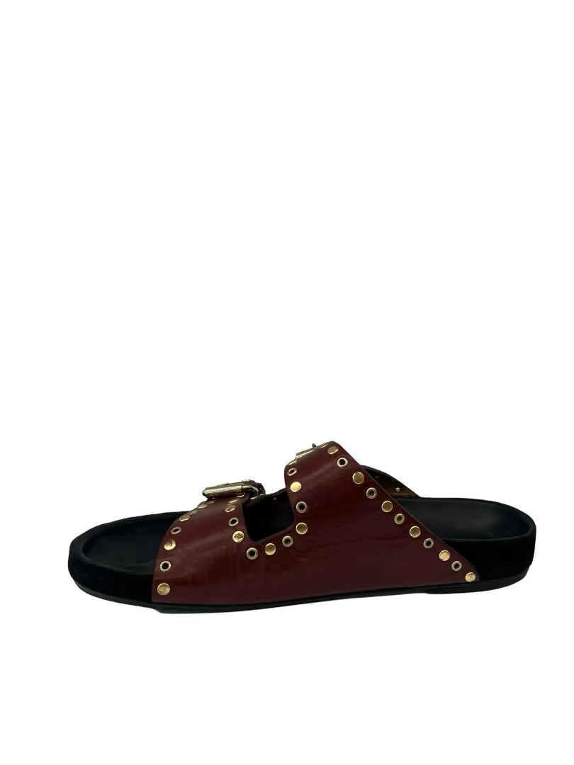 Isabel Marant Brown Lenny Leather Buckle Flat Sandals. Size: 41