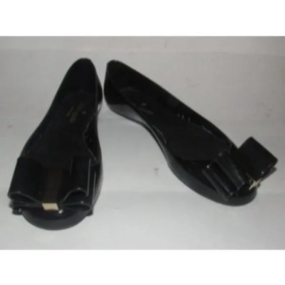Kate Spade Black Patent Leather Flats w Exaggerated Bow