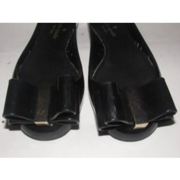 Kate Spade Black Patent Leather Flats w Exaggerated Bow