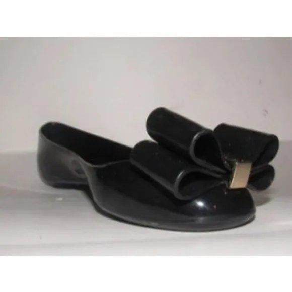 Kate Spade Black Patent Leather Flats w Exaggerated Bow