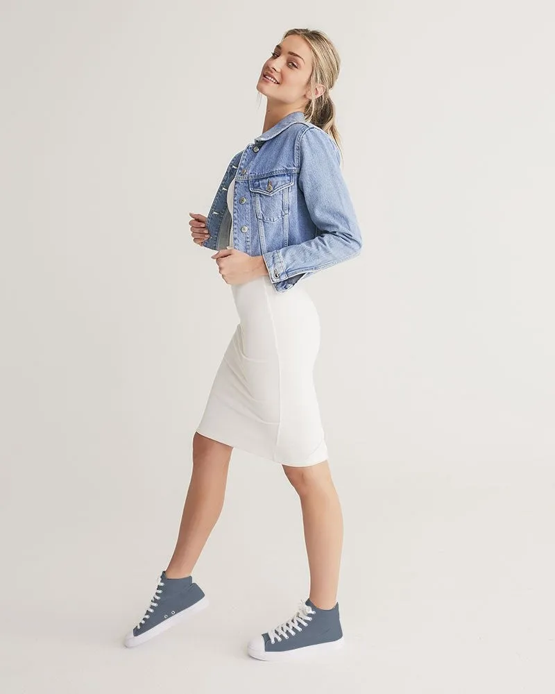 Medium Dark Blue Women's High-top Canvas Sneakers | Women's | Medium Dark Pale Pastel Blue | C30M15Y0K60