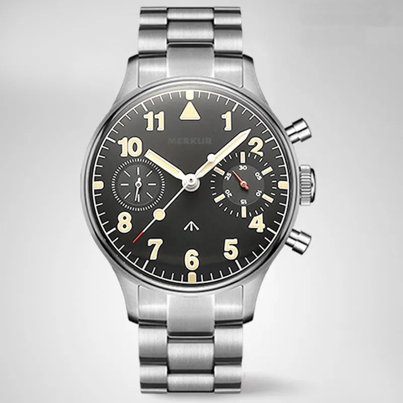 MERKUR Chronograph Mechanical Big Eye Leather Grey