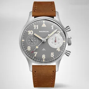 MERKUR Chronograph Mechanical Big Eye Leather Grey