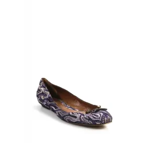 Missoni, size 39 EU, purple & ivory metallic chevron knit over leather ballet flats with almond shaped toes, .5" heels & leather soles