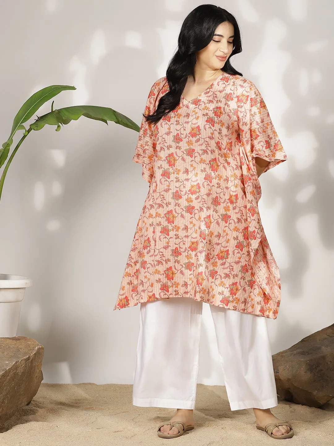 PeachFloral Cotton Kaftan