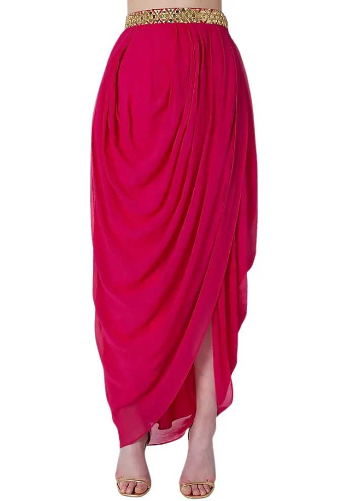 Pink & Green Mirrored Dhoti Set