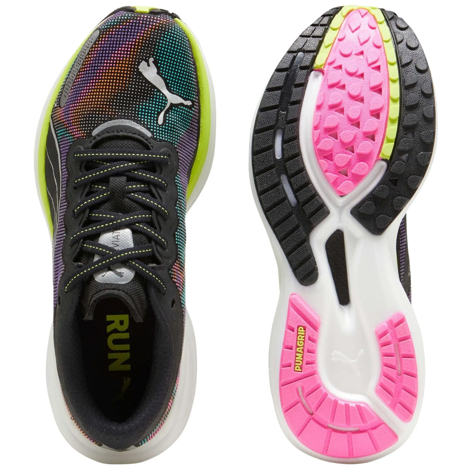 Puma Deviate Nitro 2 Womens Running Shoes in Black / Lime / Pink - Size US 9