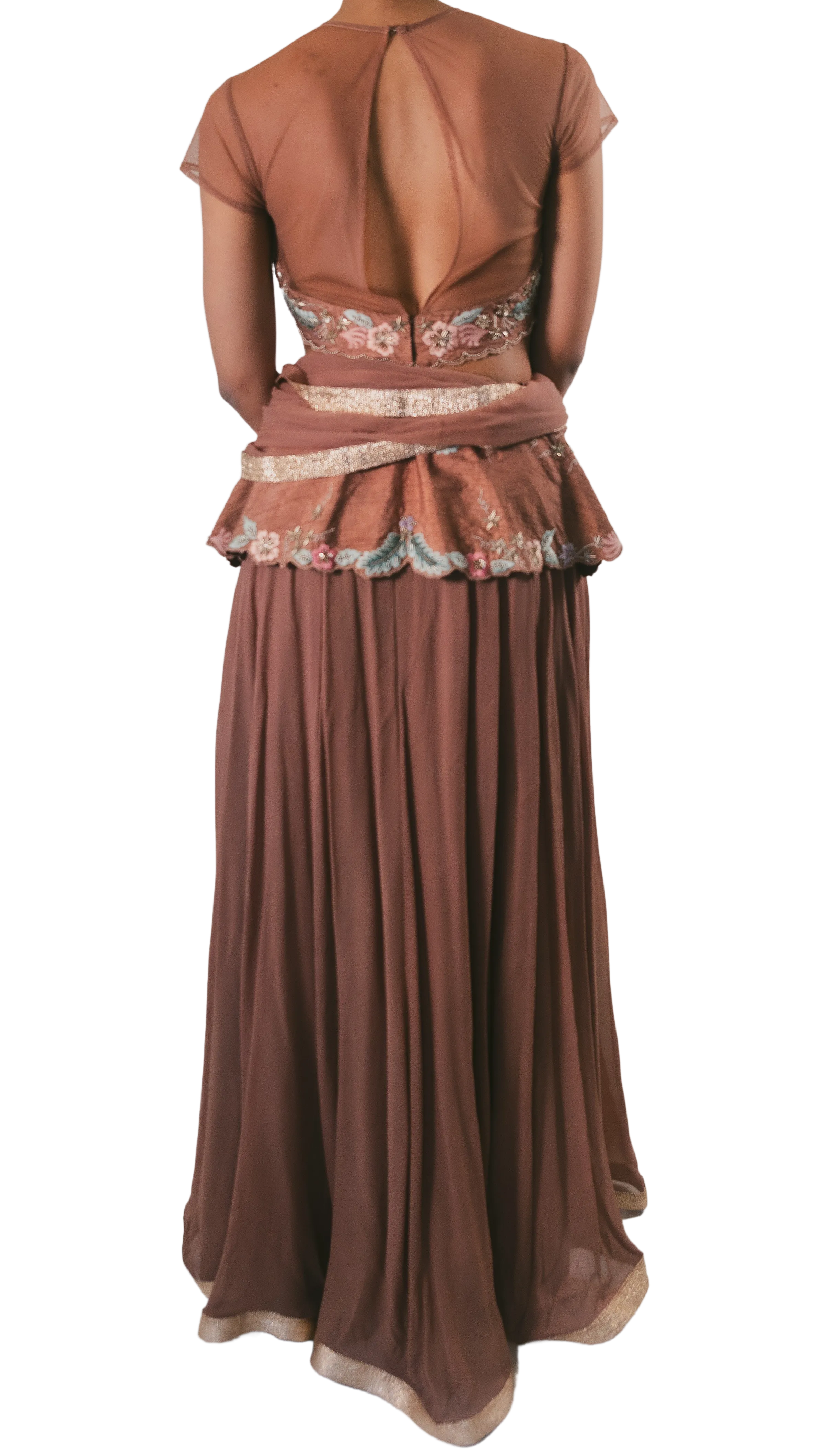 SAMPLE SALE: Peplum Blouse with Floral Embroidery Lehenga
