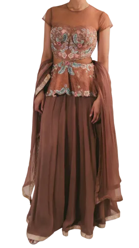 SAMPLE SALE: Peplum Blouse with Floral Embroidery Lehenga