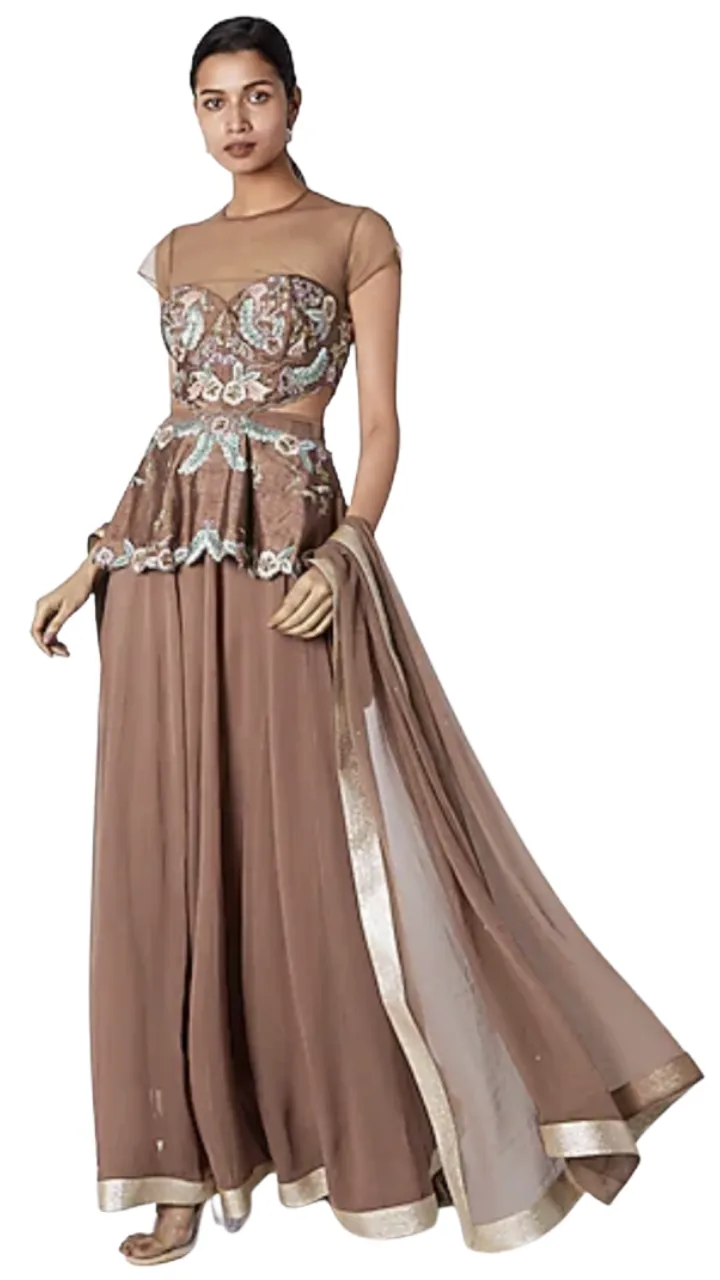 SAMPLE SALE: Peplum Blouse with Floral Embroidery Lehenga