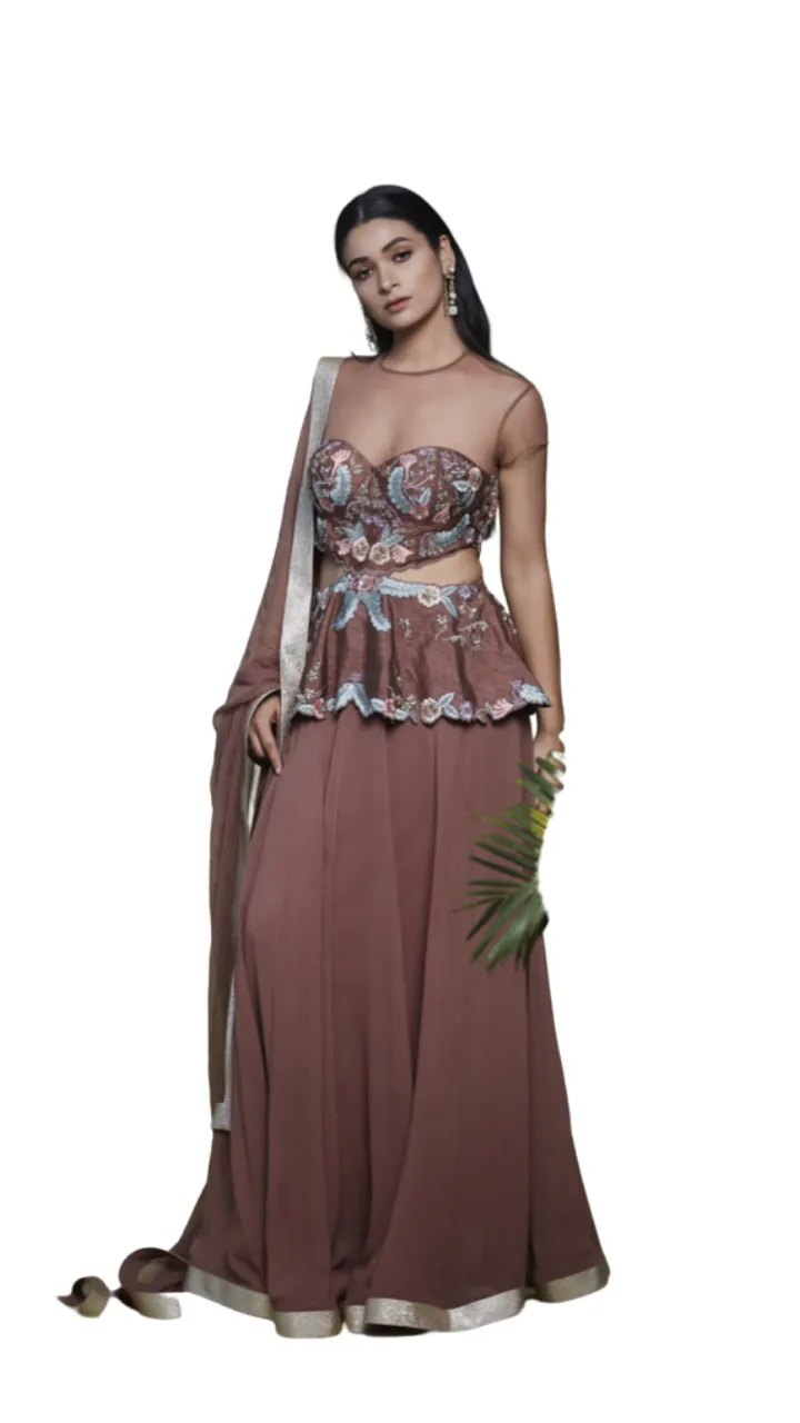 SAMPLE SALE: Peplum Blouse with Floral Embroidery Lehenga