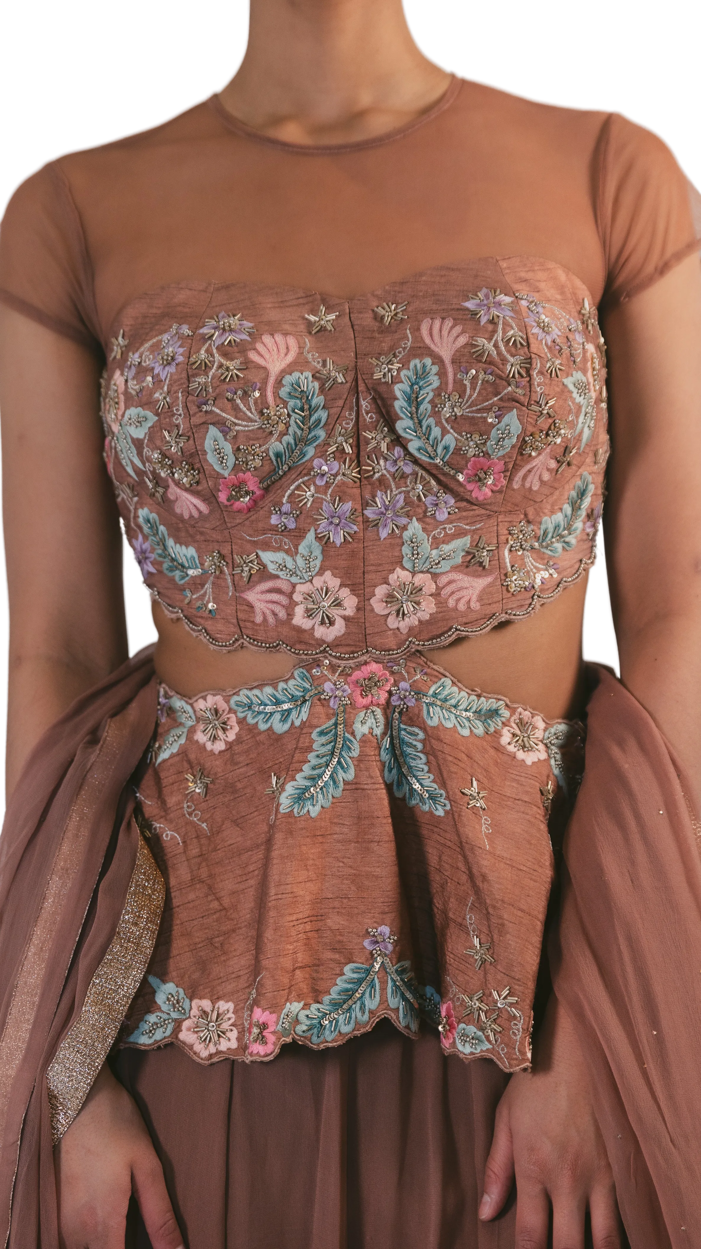 SAMPLE SALE: Peplum Blouse with Floral Embroidery Lehenga