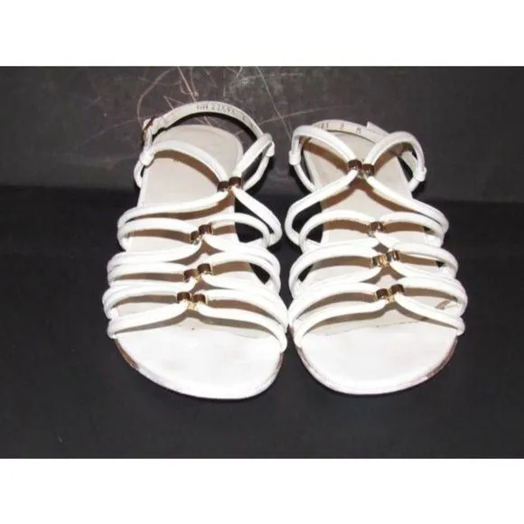 Stuart Weitzman White Leather Gold Accent Wedge Sandals