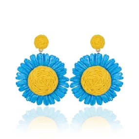 TID | Raffia Flower Fiesta Earrings Blue & Yellow