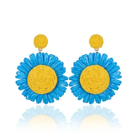 TID | Raffia Flower Fiesta Earrings Blue & Yellow