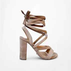Tony Bianco Brown Suede Peep Toe Block Lace Up Gladiator Sandals Heels Size 6