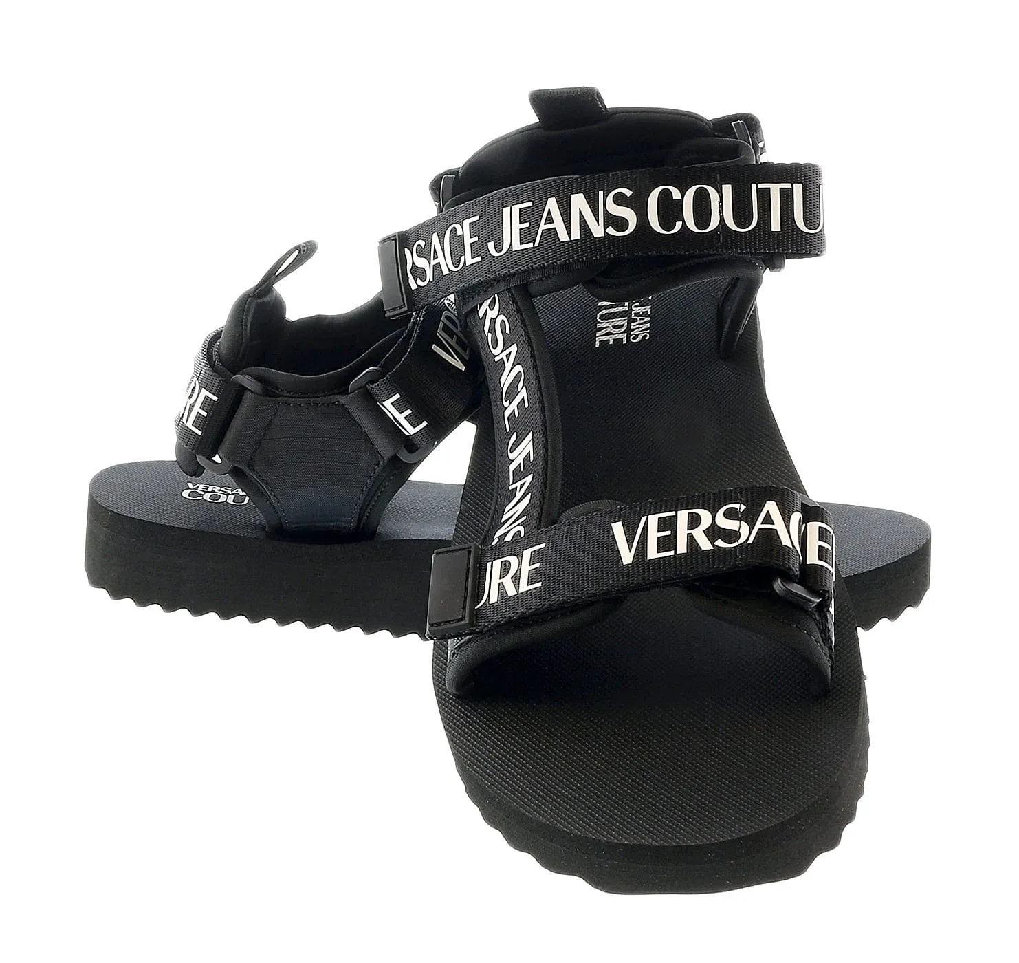 Versace Jeans Couture Black Signature Strap Trek Fashion Sandal-