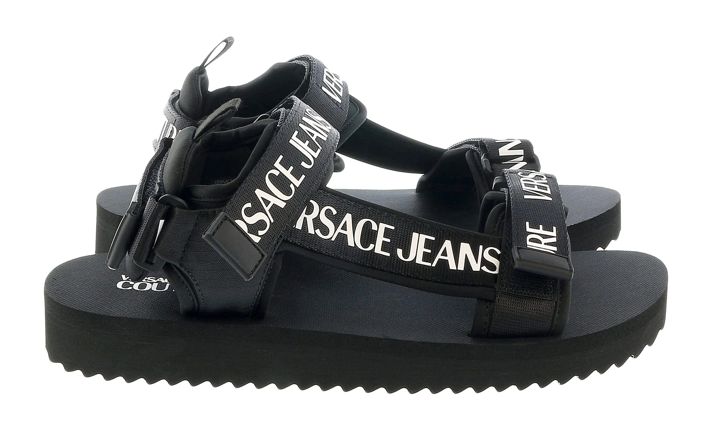 Versace Jeans Couture Black Signature Strap Trek Fashion Sandal-