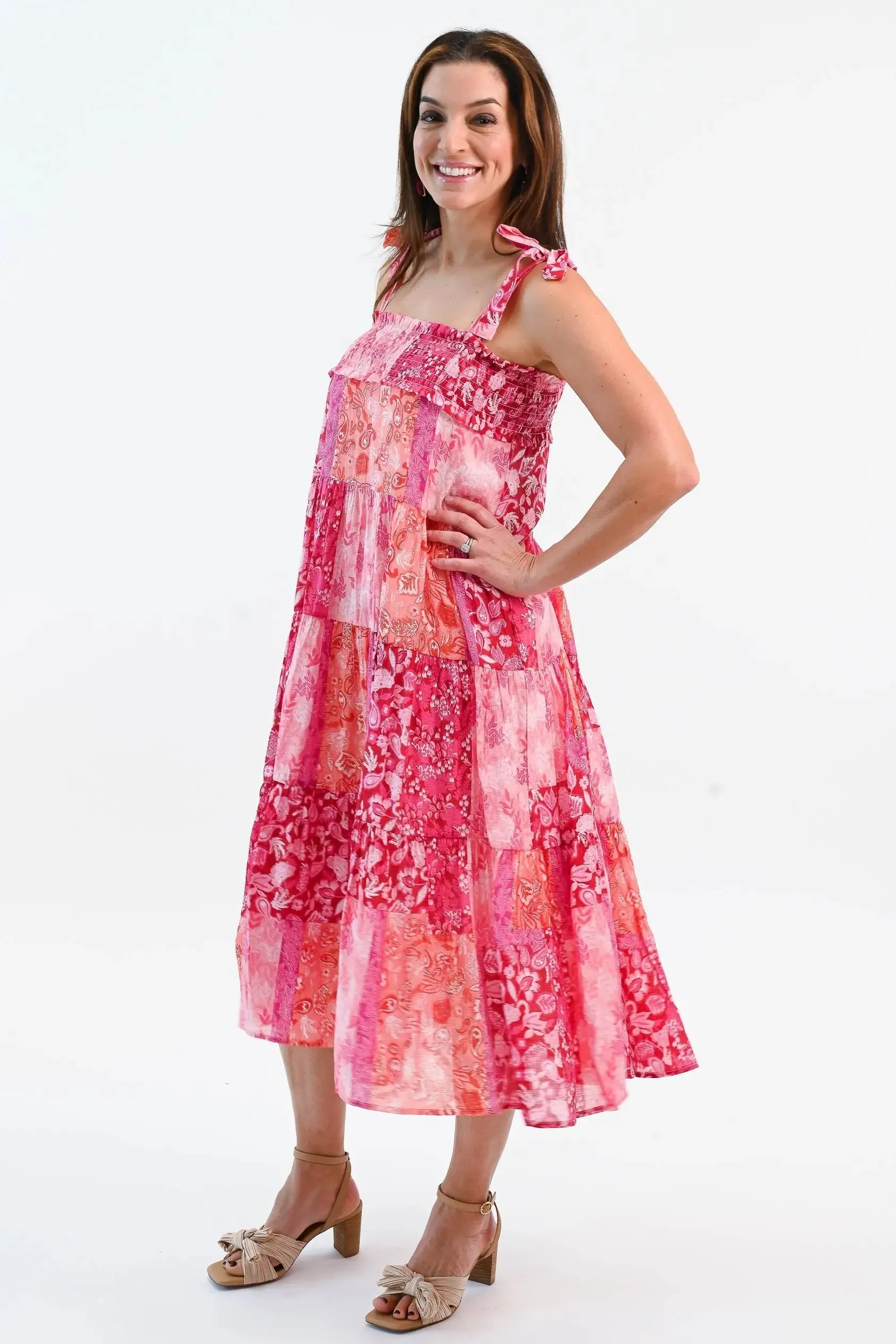 What's Next Shoulder Tie Midi Dress