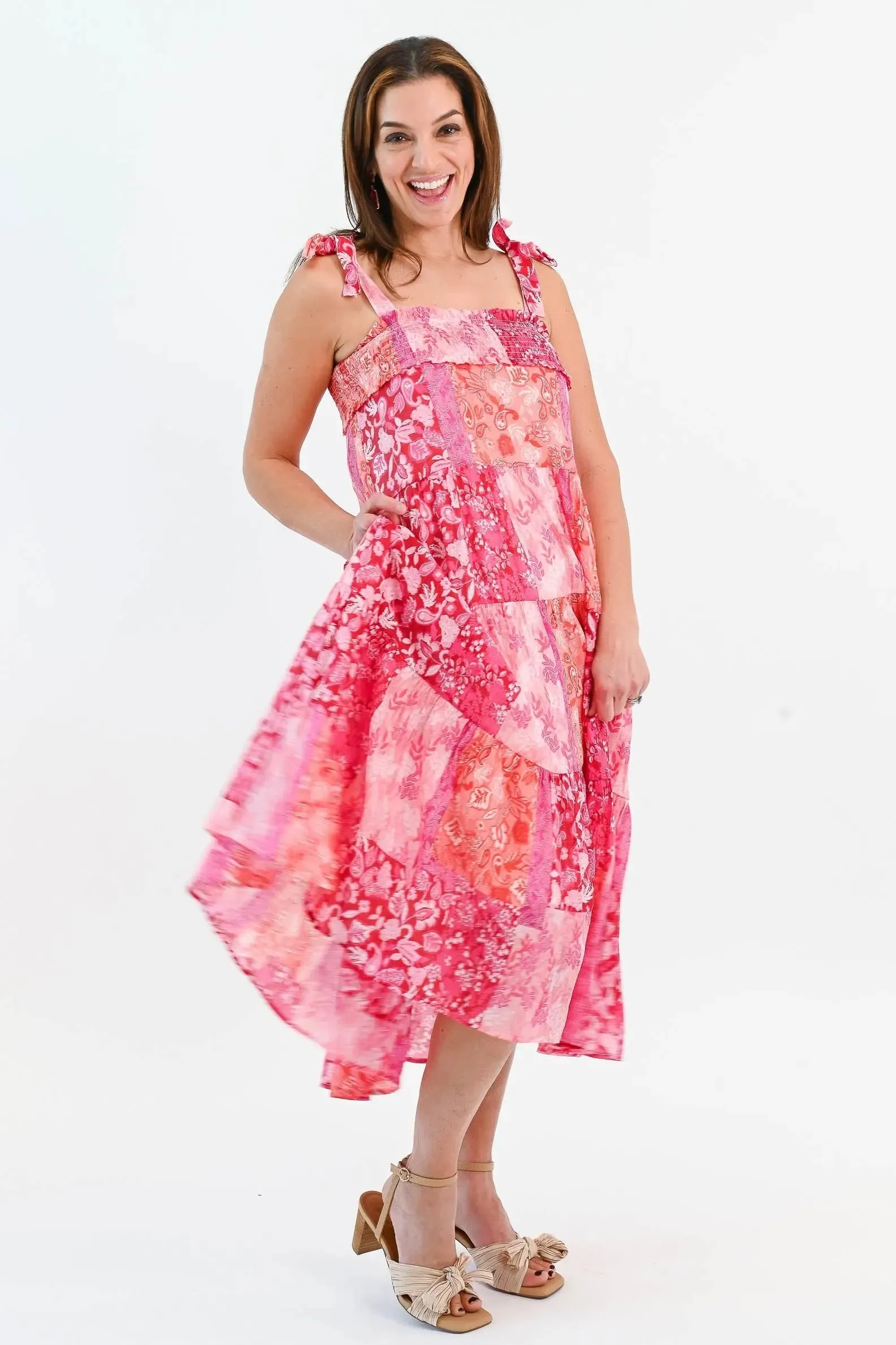 What's Next Shoulder Tie Midi Dress